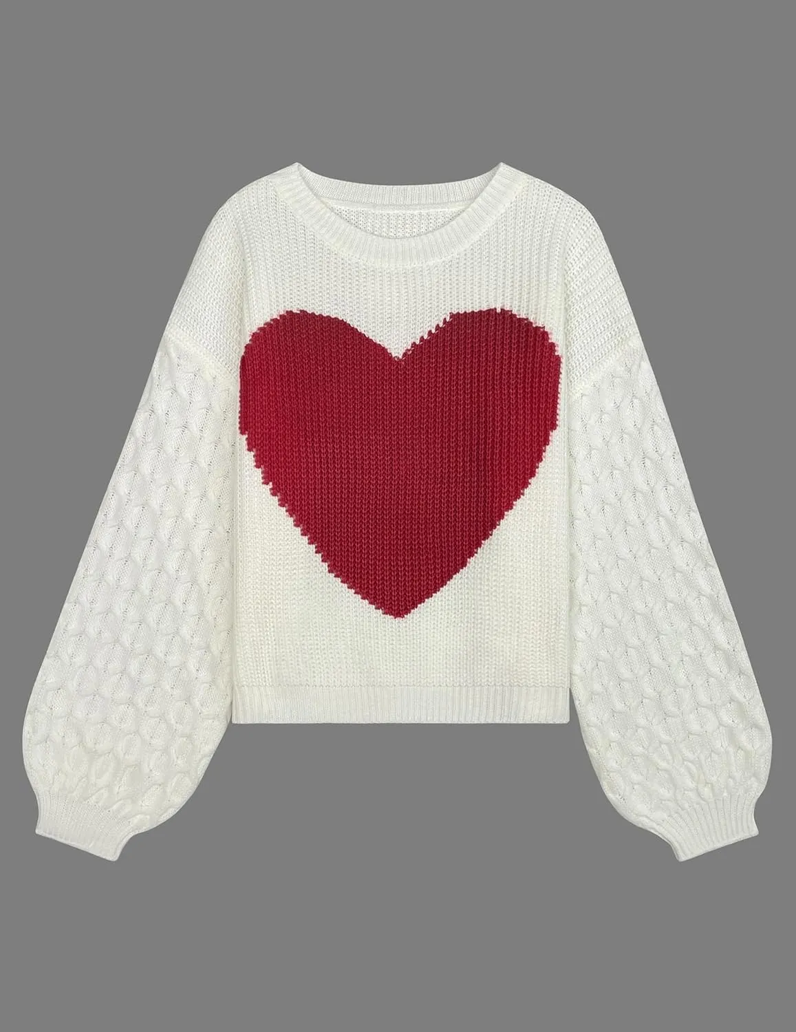 Womens Oversized Cute Heart Sweater Spring 2025 Lightweight Crewneck Cable Knit Sleeve Pullover Top