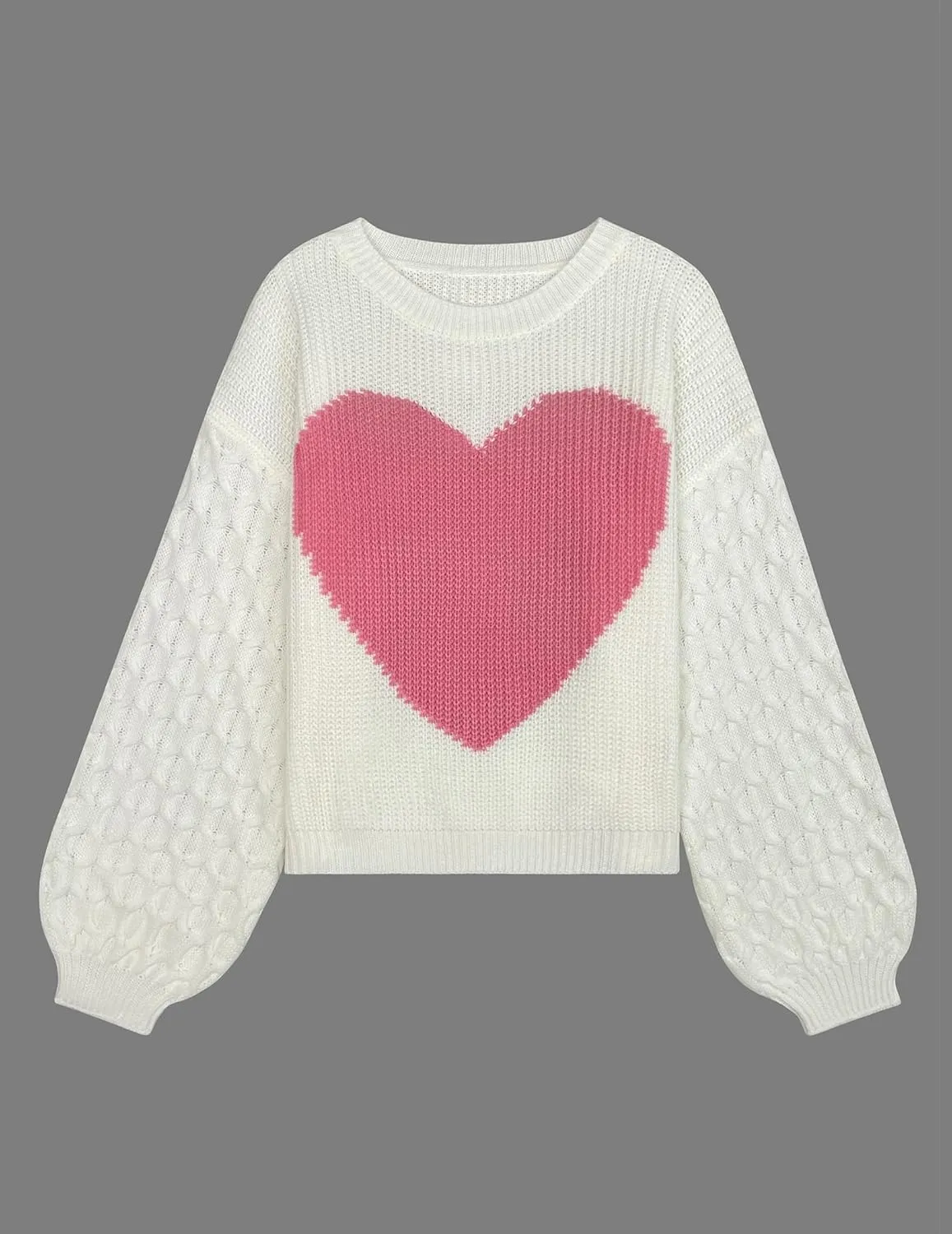 Womens Oversized Cute Heart Sweater Spring 2025 Lightweight Crewneck Cable Knit Sleeve Pullover Top