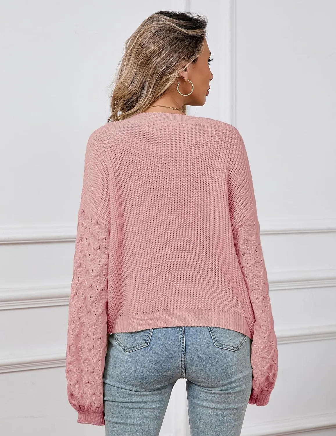 Womens Oversized Cute Heart Sweater Spring 2025 Lightweight Crewneck Cable Knit Sleeve Pullover Top