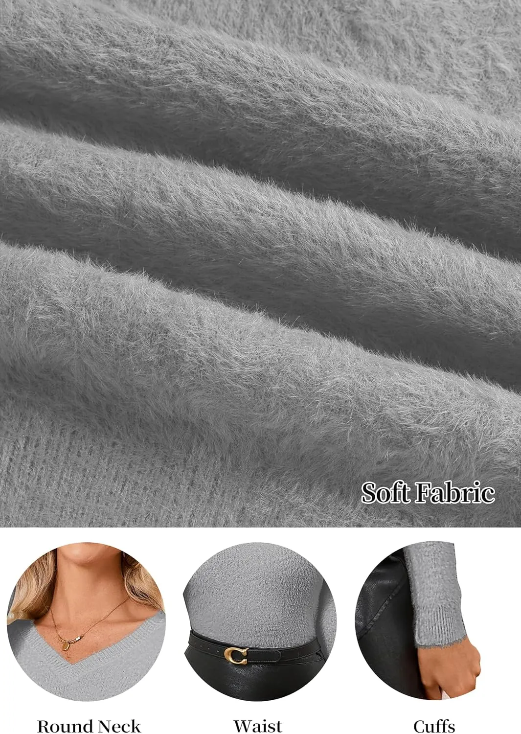 Women's Pullover Sweater Furry Cropped Long Sleeve V-Neck Loose Warm Knit Outwear Casual Sweater Tops