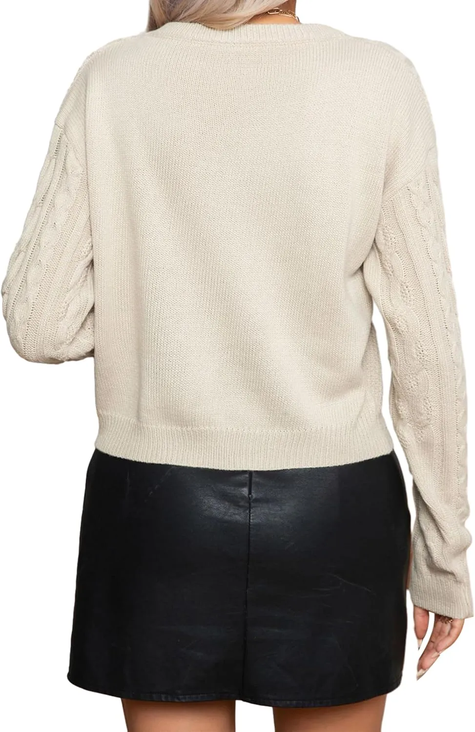 Womens Sweater Crew Neck Ribbed Knit Pullover Tops Elegant Casual Cable Knit Sweater for Women