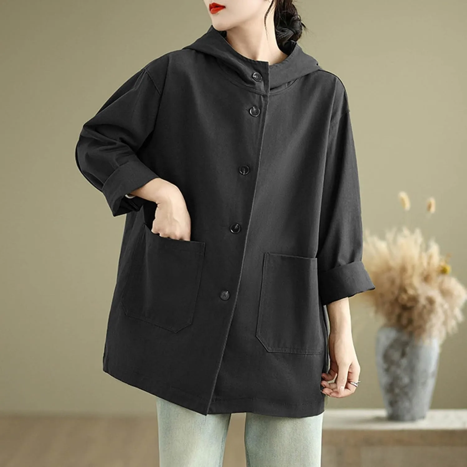 Women's Trench Jackets Rain Jacket Loose Hooded Oversized Elegant Windbreaker Comfortable Coat Outwear for Outdoor