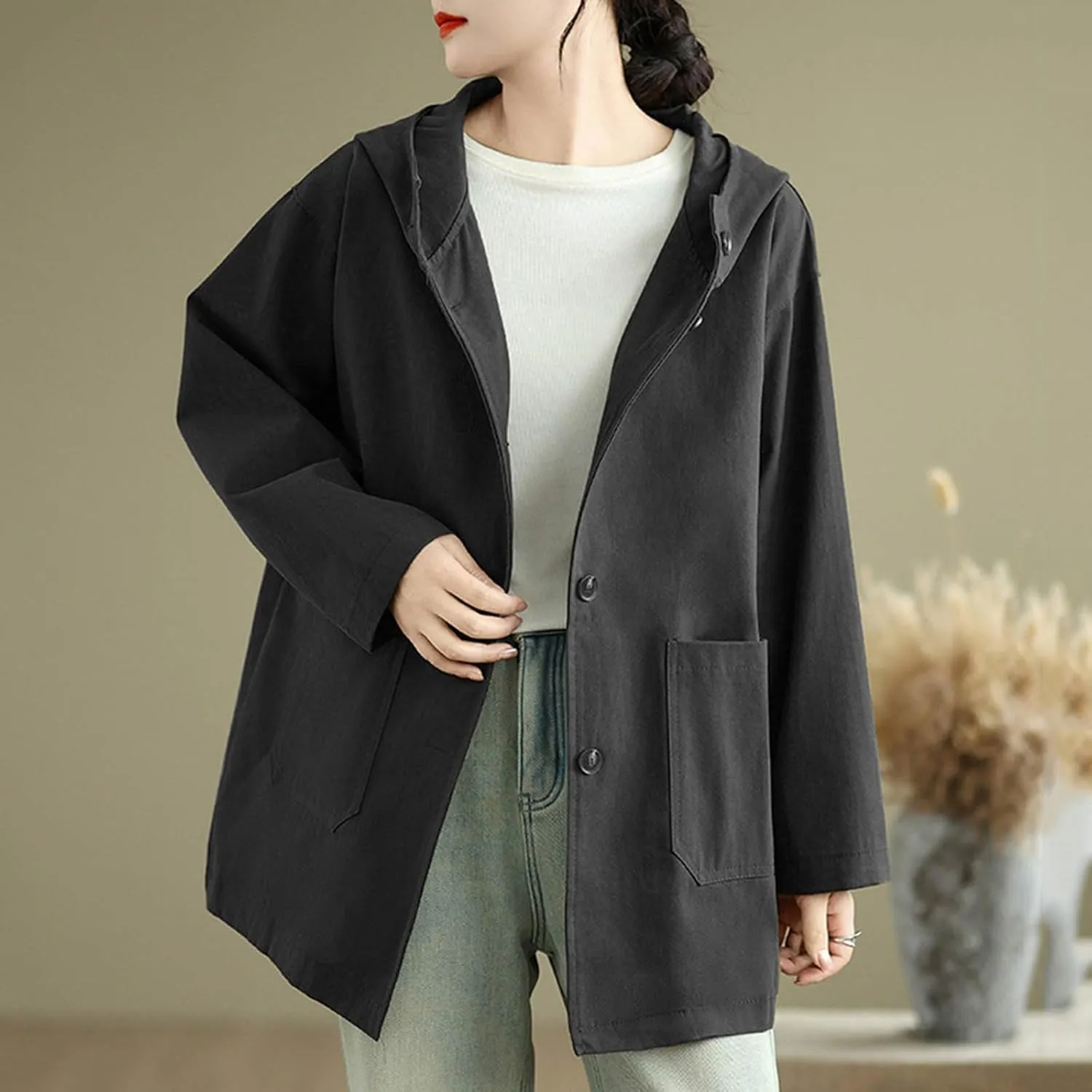 Women's Trench Jackets Rain Jacket Loose Hooded Oversized Elegant Windbreaker Comfortable Coat Outwear for Outdoor