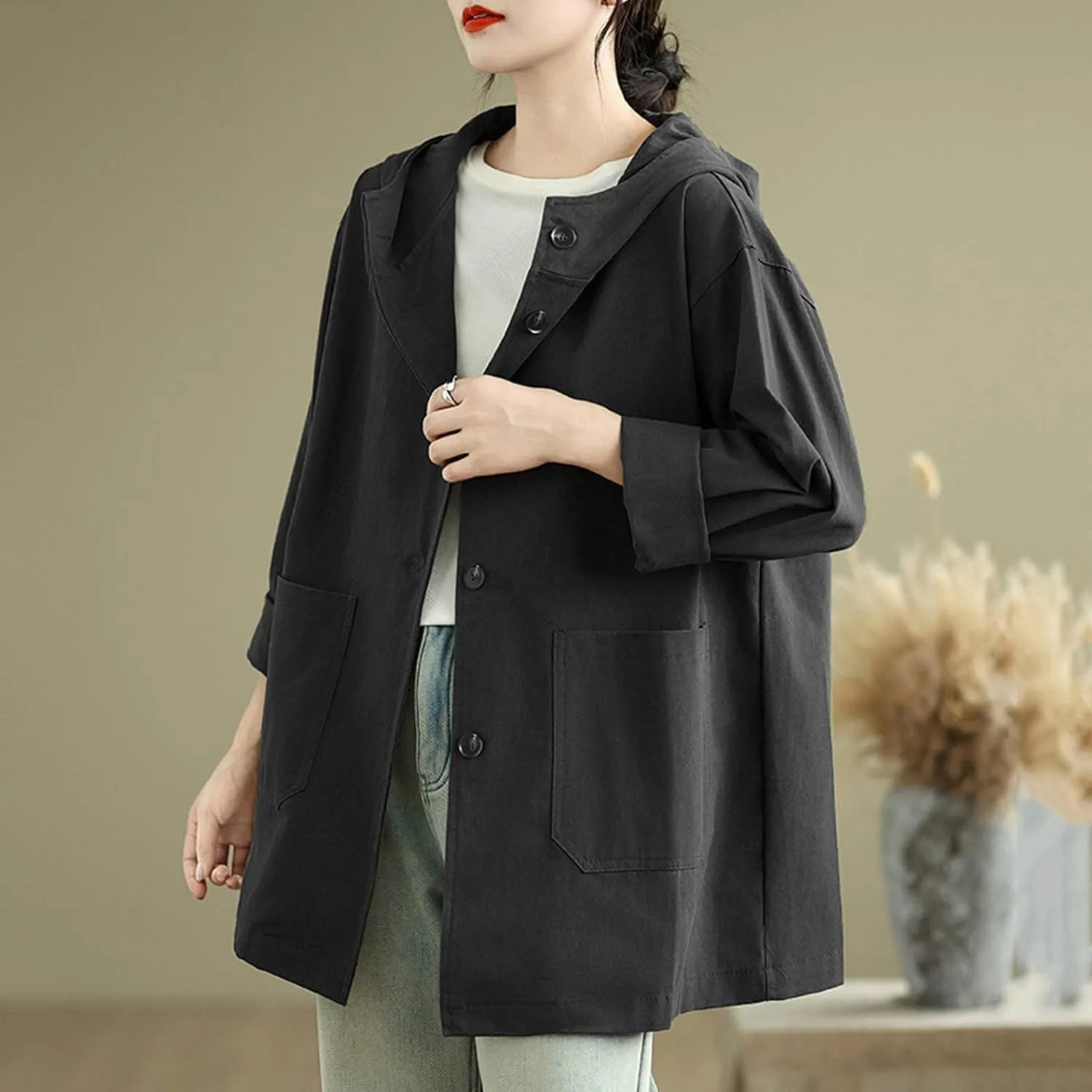 Women's Trench Jackets Rain Jacket Loose Hooded Oversized Elegant Windbreaker Comfortable Coat Outwear for Outdoor