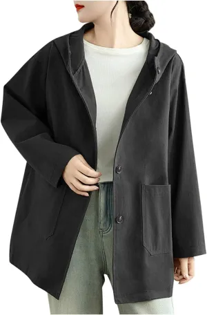 Women's Trench Jackets Rain Jacket Loose Hooded Oversized Elegant Windbreaker Comfortable Coat Outwear for Outdoor