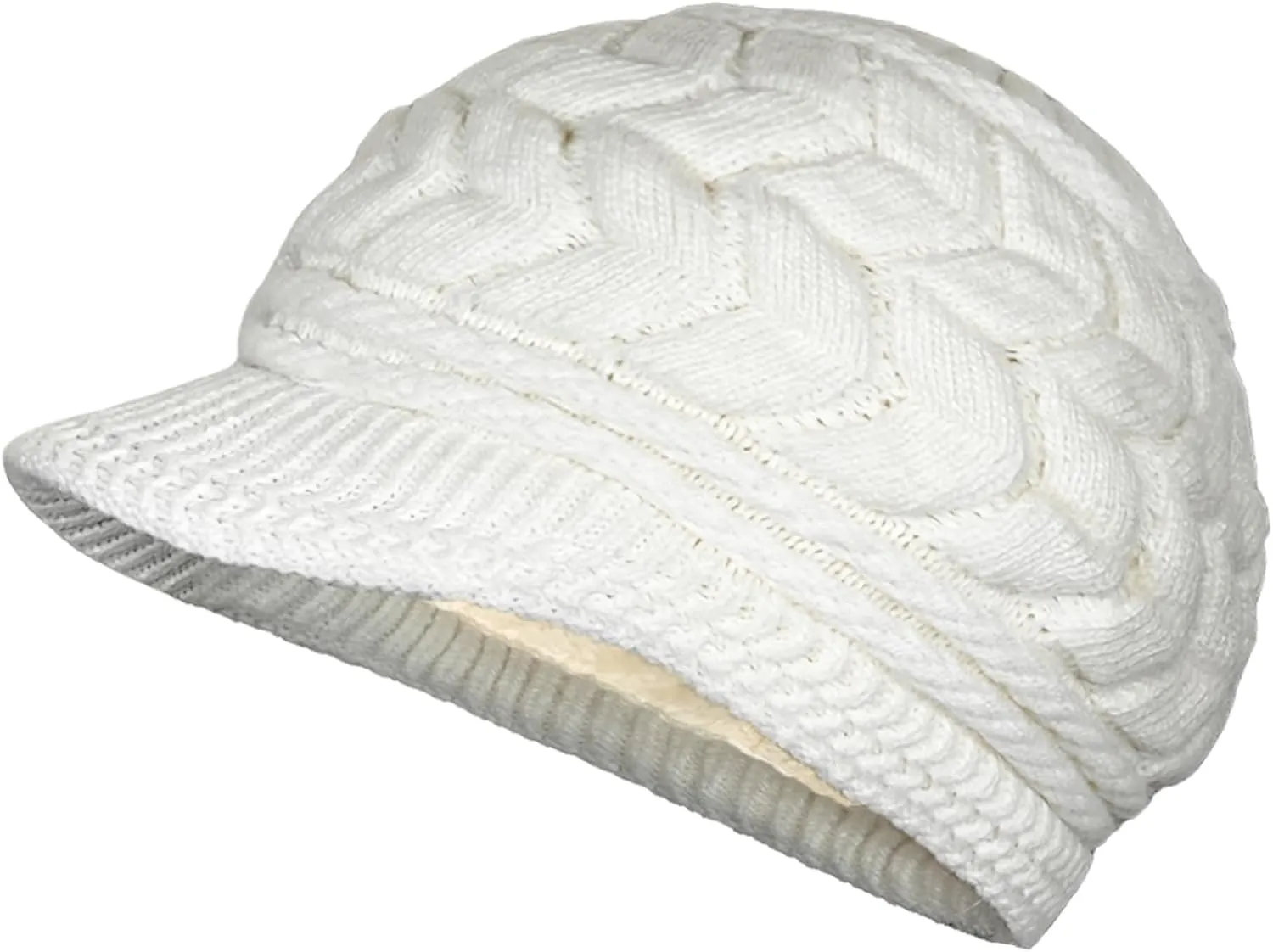 Womens Winter Hat with Brim, Wool Knitted Beanie with Warm Fleece Lined & Visor Newsboy Cap for Cold Weather S-Y-H4
