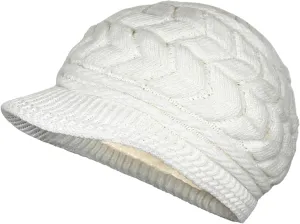 Womens Winter Hat with Brim, Wool Knitted Beanie with Warm Fleece Lined & Visor Newsboy Cap for Cold Weather S-Y-H4