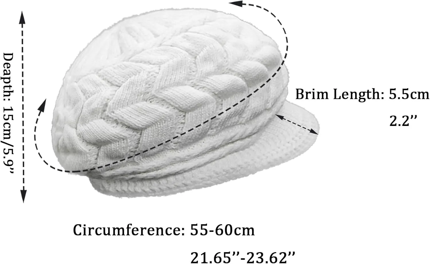 Womens Winter Hat with Brim, Wool Knitted Beanie with Warm Fleece Lined & Visor Newsboy Cap for Cold Weather S-Y-H4